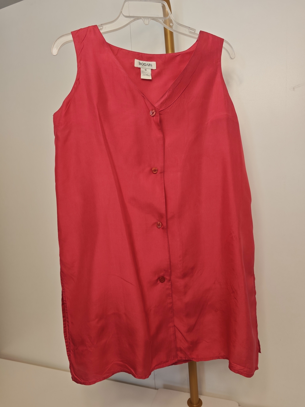 Coquette Vintage Dainty Flowy Pink Button 100% Silk Sleeveless Tank Size Medium